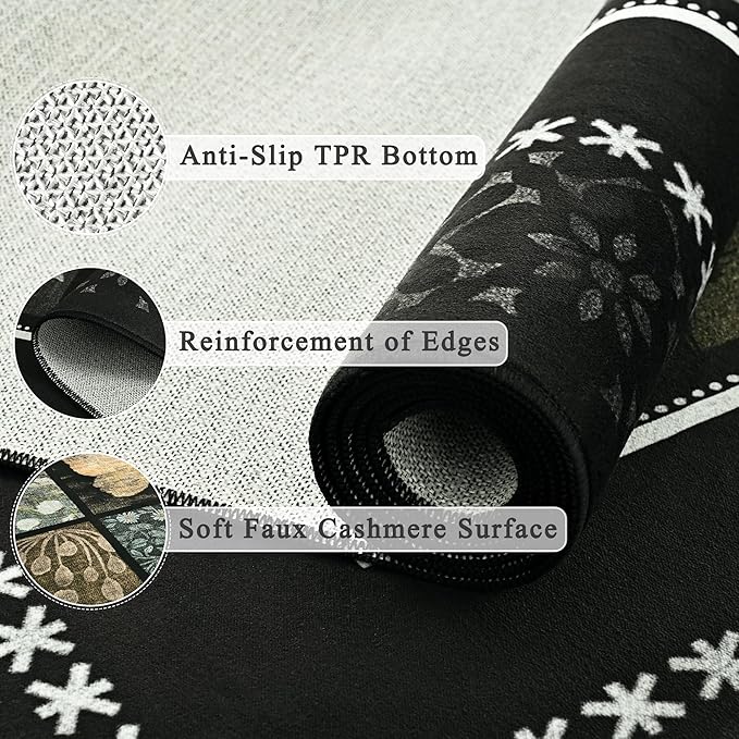 Tepook 6x9 Area Rugs for Living Room, Modern Large Geometric Rug for Bedroom, Washable Patchwork Rug Indoor Non Slip Throw Carpets for Dining Room Office Farmhouse Home Decor, Black