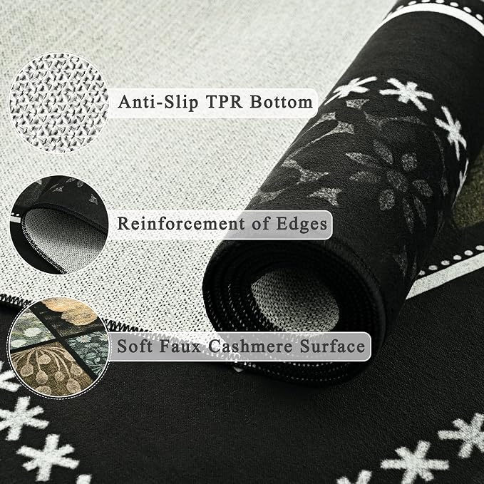 Tepook 5x7 Area Rugs for Living Room, Modern Large Geometric Rug for Bedroom, Washable Patchwork Rug Indoor Non Slip Throw Carpets for Dining Room Office Farmhouse Home Decor, Black