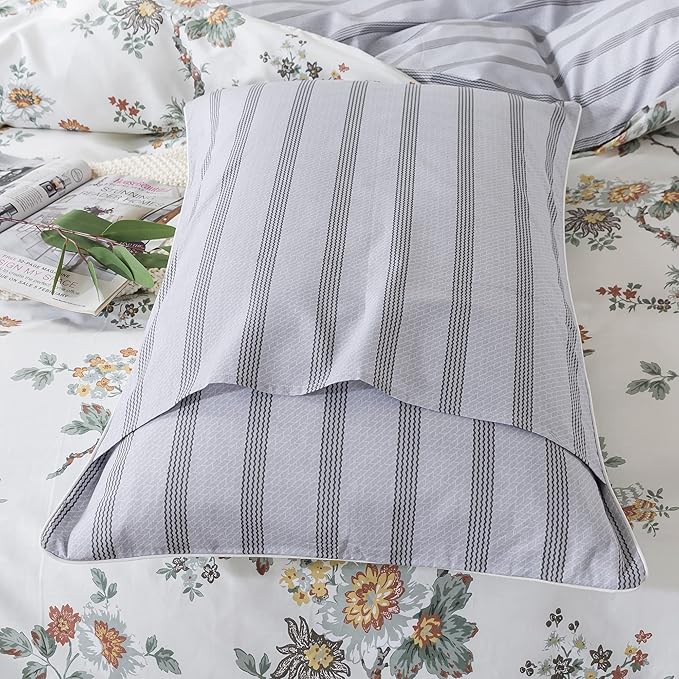 FADFAY Duvet Cover Set Elegant Floral Bedding Shabby Beige Bird Flower Quilt Cover Set Vintage Farmhouse Bedding 100% Cotton Comforter Cover Set with Zipper Closure 3Pcs, King/California King Size