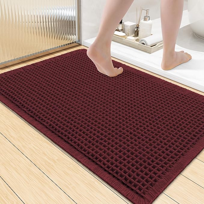 Smiry Waffle Bath Mat 36x24, Extra Soft Absorbent Bathroom Rugs, Non Slip Machine Washable Quick Dry Bath Rugs for Bathroom Floor, Tub, Shower, Home Decor Accessories, Burgundy