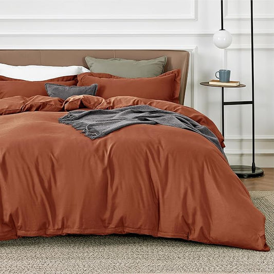 Bedsure Duvet Cover King Size - Soft Double Brushed Bedding Set for Kids & Adults, Zipper Closure, 3 Pieces, Includes 1 Duvet Cover (104"x90") & 2 Pillow Shams, NO Comforter, Terracotta