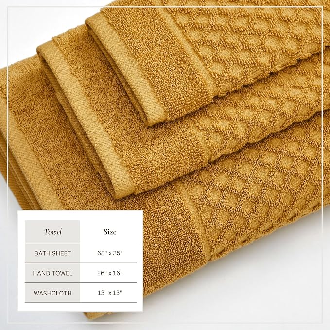 Great Bay Home Bath Towels - 100% Cotton 6 Piece Bath Sheet Set - Diamond Waffle Weave - Absorbent, Durable, Quick-Dry Towels for Bathroom (Marigold)