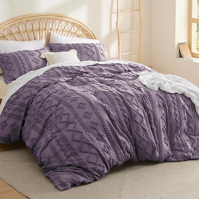 Bedsure Boho Duvet Cover King Size, Soft & Comfortable Elegant Design Boho Bedding for Decoration, Machine Washable Comforter Cover for All Seasons,Includes 1 Duvet Cover & 2 Pillow Shams,Purple