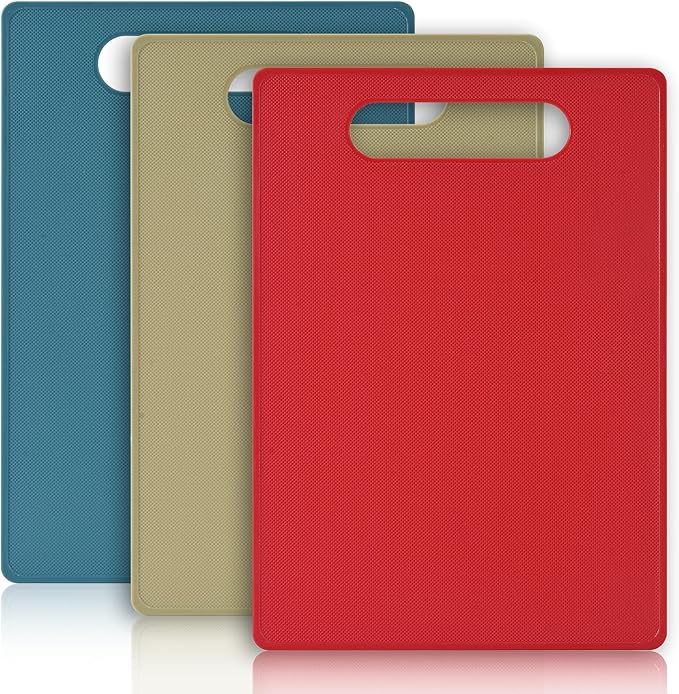 Premium Plastic Cutting Board Set – 3-Pack BPA-Free, Reversible, Easy to Clean, Durable and Lightweight – Ideal for Meat, Vegetables, and Seafood – 14 x 10 inch, Kitchen Essential