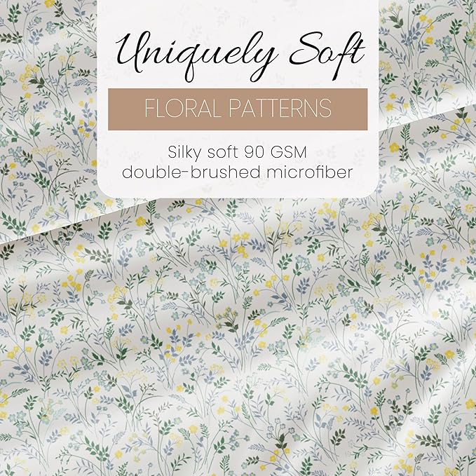 Linen Market Double-Brushed Patterned Microfiber Full Sheet Set 4 Piece – Oeko-TEX Certified Ultra Soft & Wrinkle-Free - 16" Deep Pocket Sheets - Easy Care Full Size - Wildflower Light Blue