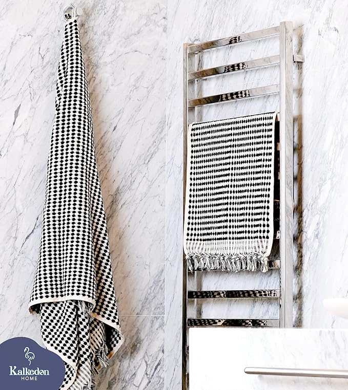 Organic Turkish Cotton Hand Towels for Bathroom | Oversized - 70.00" x 35.00" | Large Soft Plush Fluffy Highly Absorbent Towels for Kitchen, Hand and Face (Black, Bath Towel)