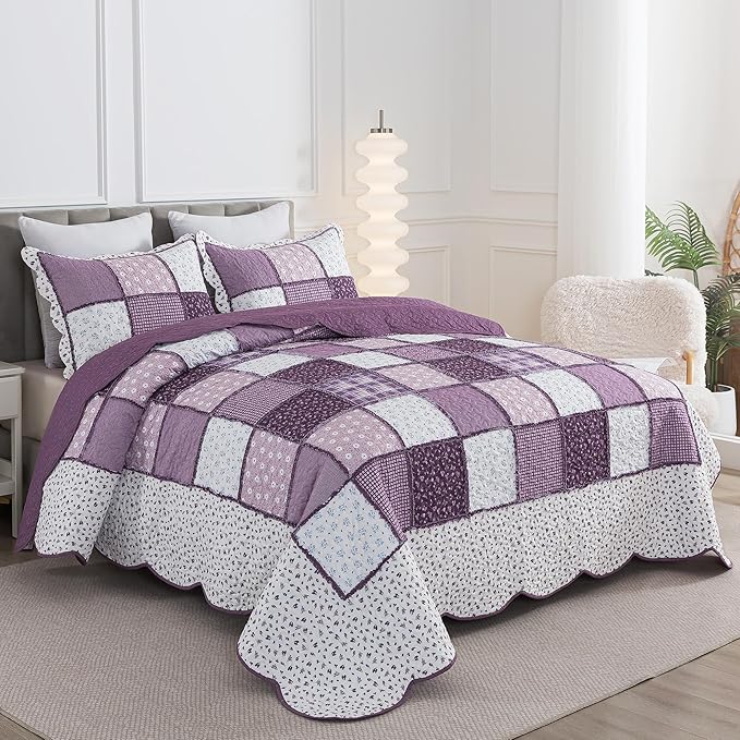 HoneiLife Quilt Set King Size - Lightweight Bedspreads 106x96, Tufted Quilts 3-Piece, Patchwork Coverlet Rustic Bedding Sets All Season Quilts