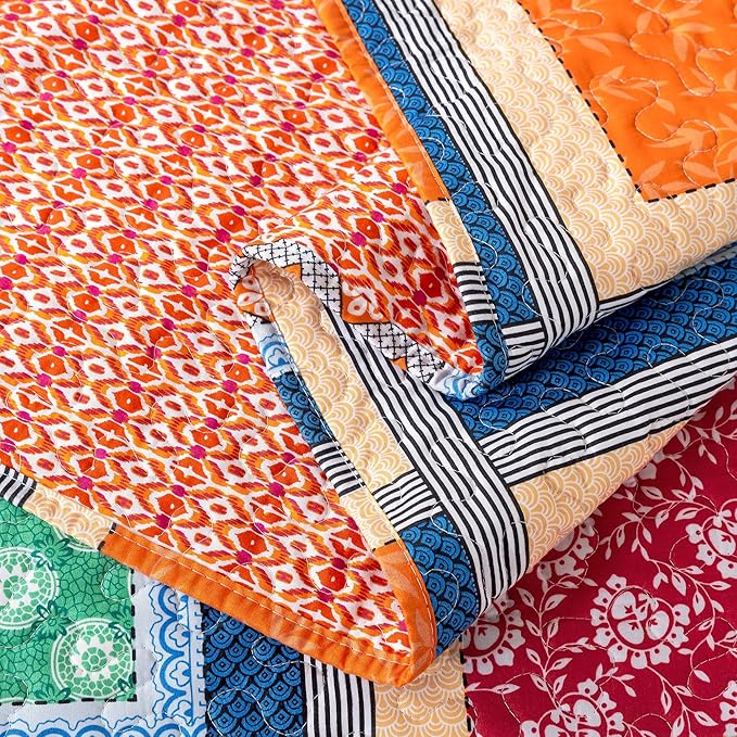 HoneiLife Quilt Set Queen Size - Retro Bedspreads 3-Pieces,Lightweight Coverlets for Queen Bed,Patchwork Bed Cover, Queen Quilt Bedding Set All Season Quilts-Orange