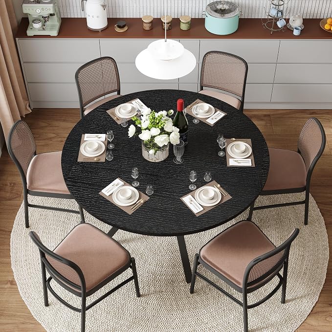 Wildhome Round Dining Table for 2-4, 43 Inch Dining Room Kitchen Table with 1-Tier Storage Shelf, Modern Farmhouse Dinner Furniture with Adjustable feet,Oval Circle(43in-Black)