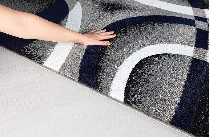 GLORY RUGS Area Rug 4x6 Navy Door Mat Modern Swirls Carpet Bedroom Living Room Contemporary Dining Accent Sevilla Collection 4816