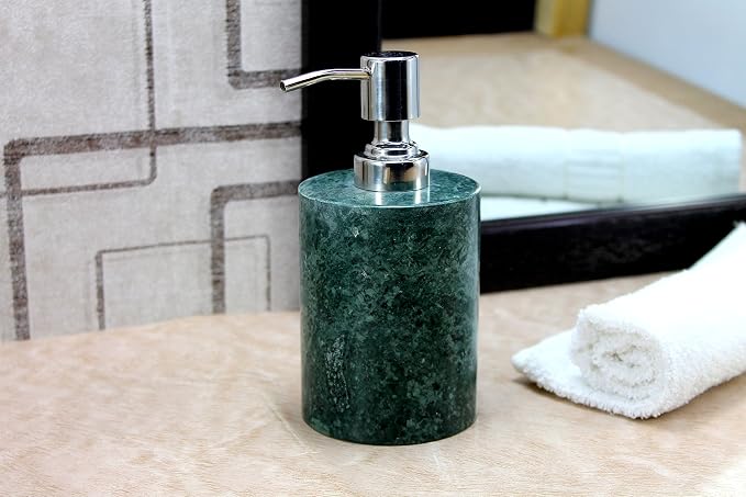 KLEO Soap/Lotion Dispenser - Made of Natural Stone in Green Color - Luxury Bathroom Accessories Bath Set (Green)