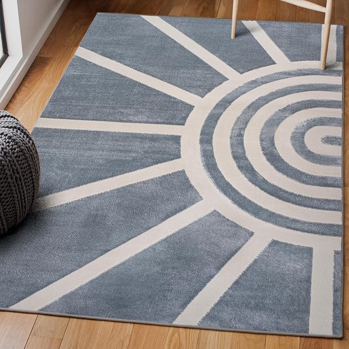 JONATHAN Y Sun Two-Tone High-Low Indoor Area Rug 4X6 Blue/White, Aelius MidCentury Scandinavian Abstract for Living Room, Bedroom, Kitchen, Easy-Cleaning, Pet-Friendly, Non-Shedding SND101C-4