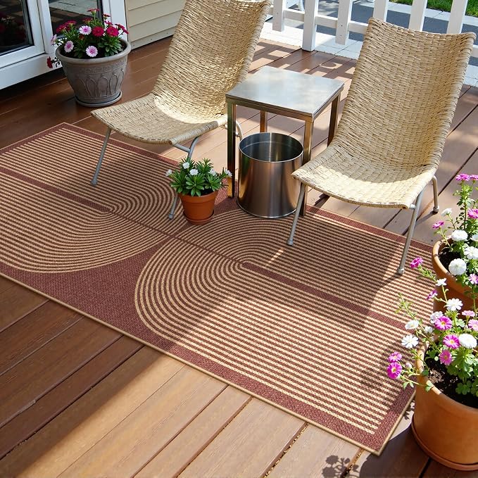 Lahome Enfys Modern Rainbow Easy Jute 2x6 Runner Rug, Red Runners for Hallways Non Slip Washable Kitchen Rugs, Farmhouse Stain Resistant Non Shedding Indoor Outdoor Carpet for Laundry Entryway