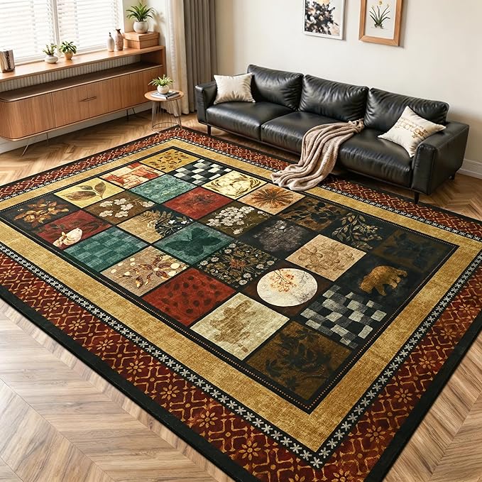 Tepook 8x10 Area Rugs for Living Room, Modern Large Geometric Rug for Bedroom, Washable Patchwork Rug Indoor Non Slip Throw Carpets for Dining Room Office Farmhouse Home Decor, Colorful