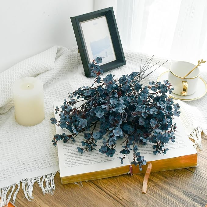 Mandy's Dusty Blue Artificial Baby’s Breath European Flowers 6 Bundles Silk Gypsophila with Bendable Stems for Fall Thanksgiving & Christmas Centerpiece Wedding Decor and Table Arrangements
