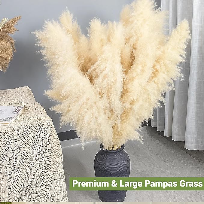 10 Stems 40" Tall Natural Dried Pampas Grass Decor, Large Tall Beige Pampas for Floor Vase, Arch, Farmhouse, Wedding, Party, Boho Home Decor Christmas
