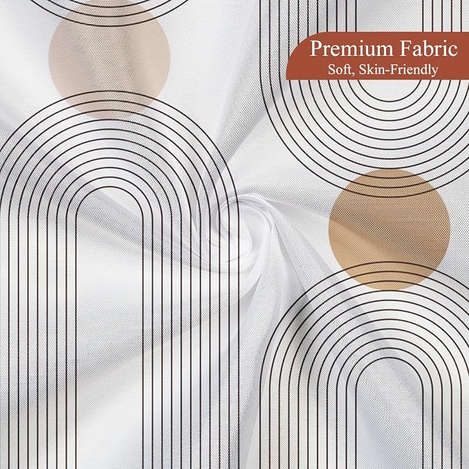 Mid Century Shower Curtain for Bathroom, Boho Sun Rainbow Modern Minimalist Geometric Shower Curtain, Abstract Arch Lines Modern Aesthetic Bathroom Decor Curtain Sets 72x72 inch