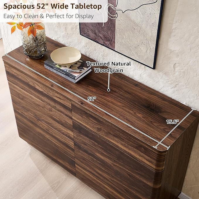 JXQTLINGMU 8 Drawer Dresser for Bedroom, Modern Push-to-Open Chest of Drawers, Large Wood Storage w/Curved Profile & Handleless Design, 52" Wide Dresser TV Stand for Bedroom, Living Room, Brown