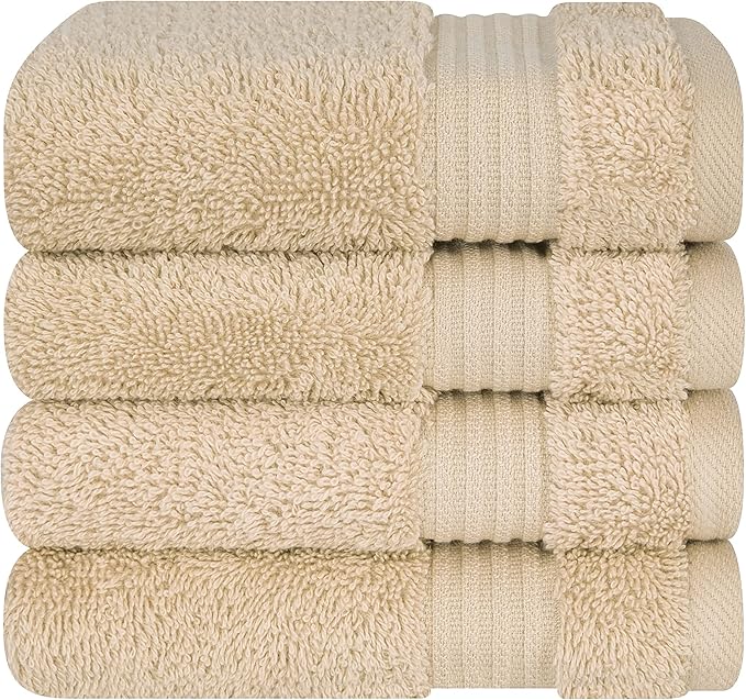 Cotton Paradise 100% Cotton Turkish Towel Set, Soft Absorbent Quick Dry, 4 Piece Washcloth Set, Beige