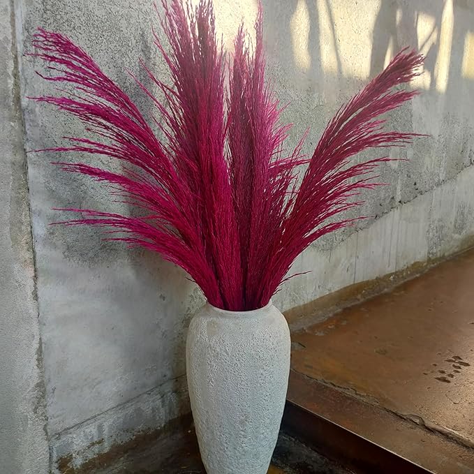 Pampas Grass Decor Tall,Long Pampas, Large Pompas Floral, Elegant Feather Flowers for Wedding Decorations, Living Room Decor (Natural Purple Red, 4pcs 43.3"(110cm))