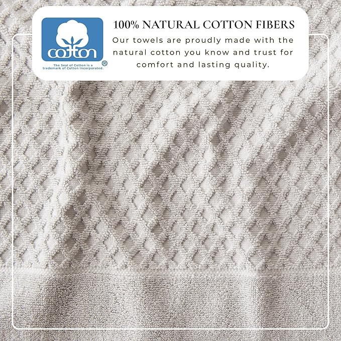 Great Bay Home Bath Towels - 100% Cotton 6 Piece Towel Set - Diamond Waffle Weave - Absorbent, Durable, Quick-Dry Towels for Bathroom (Light Grey)