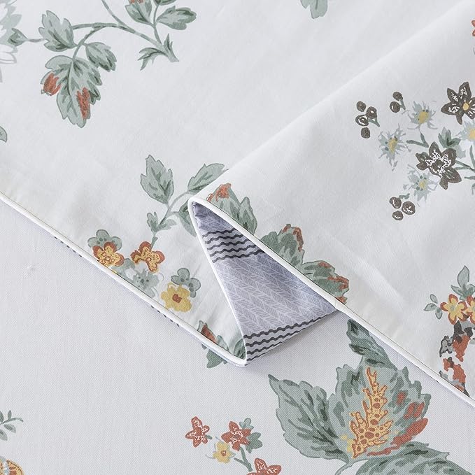 FADFAY Duvet Cover Set Elegant Floral Bedding Shabby Beige Bird Flower Quilt Cover Set Vintage Farmhouse Bedding 100% Cotton Comforter Cover Set with Zipper Closure 3Pcs, King/California King Size