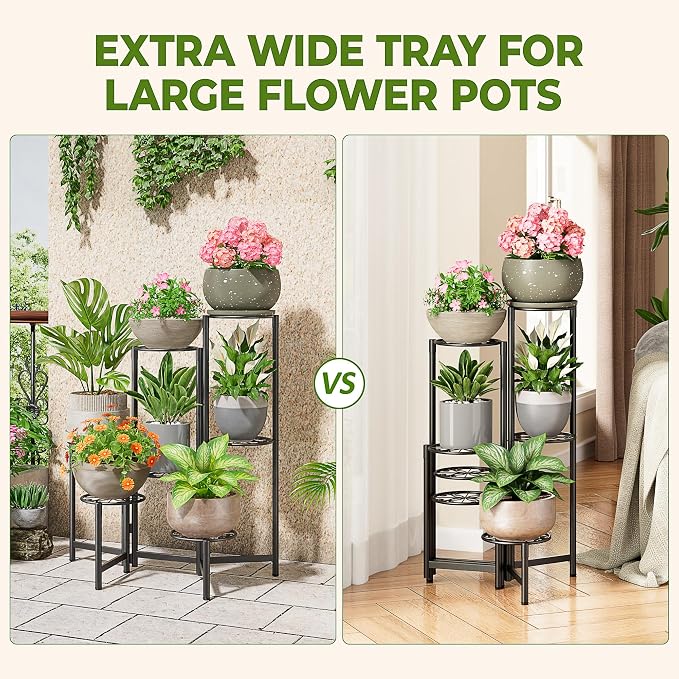 Plant Stand Outdoor,7 Tier Foldable Corner Tall Plant Shelf for Multiple Plants Flower Pot Holder Display Stand for Living Room Balcony Garden Patio -BlackS
