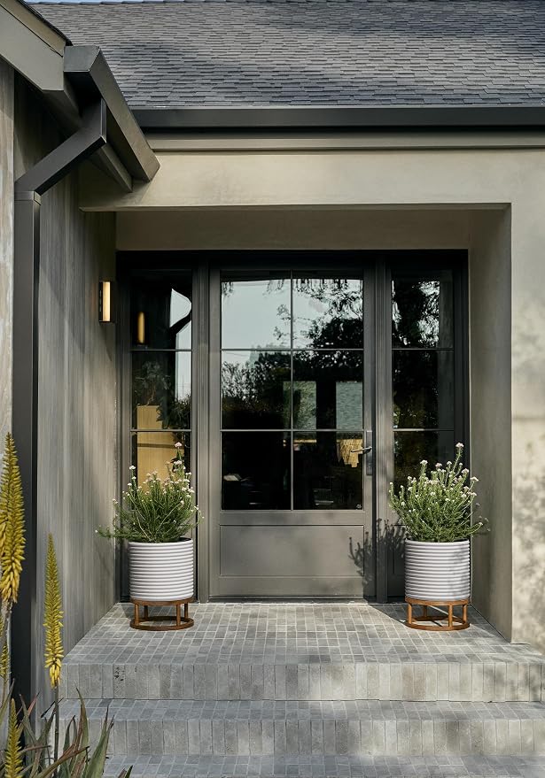 Veradek Mod Series Raised 13" Short Planter for Patio & Backyard | Durable Plastic-Stone Material w/Wooden Stand | Modern Décor for Plants & Flowers