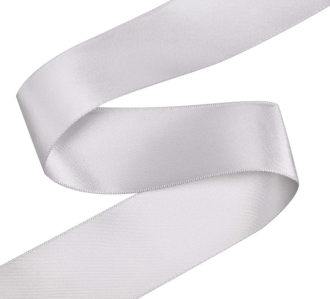 YAMA Silver Double Faced Satin Ribbon, 1-1/2 Inch 25 Yards, for Crafts Bows Flower Bouquet Wedding Home Decor Gift Wrapping