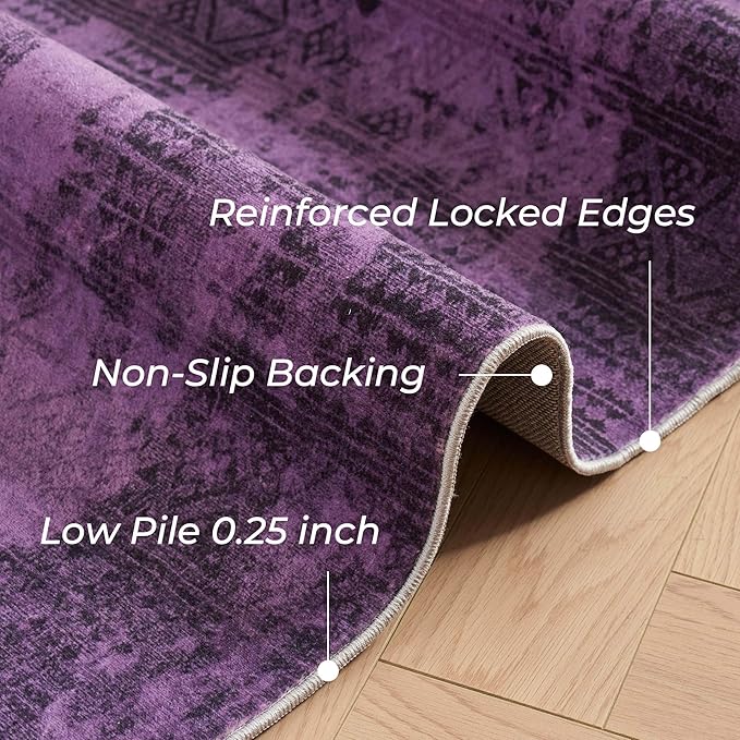 Kokia Abstract Area Rugs Living Room Washable Low Pile 6x9 Non-Slip Indoor Decor Purple Carpet Foldable Stain Resistant Ombre Rugs Bedroom Dining Room, Oslo Plum