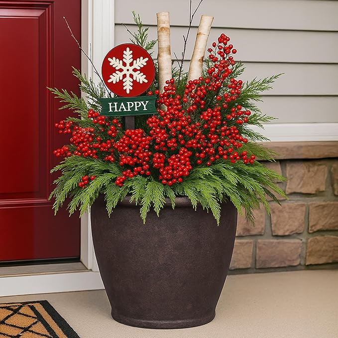 Sunnydaze 24-Inch Anjelica Large Plastic Pot for Plants - Double-Walled Outdoor Polyresin Round Planter Porch Pot with Drillable Drainage Holes - Rust - 4pk