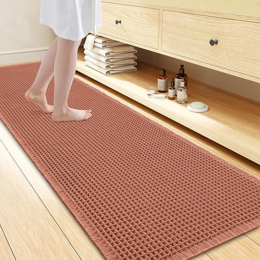 Smiry Waffle Bath Mat 72x24, Extra Soft Absorbent Bathroom Rugs, Non Slip Machine Washable Quick Dry Bath Rugs for Bathroom Floor, Tub, Shower, Home Decor Accessories, Orange