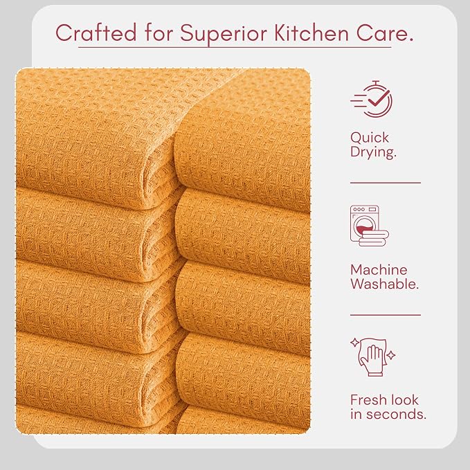 TWINY threads Kitchen Towels Set of 4, 100% Soft Cotton Waffle Weave Dish Towels with Hanging Loop, Reusable for Table Cleaning, Dinning, Parties - 16"x26" - Mustard Yellow
