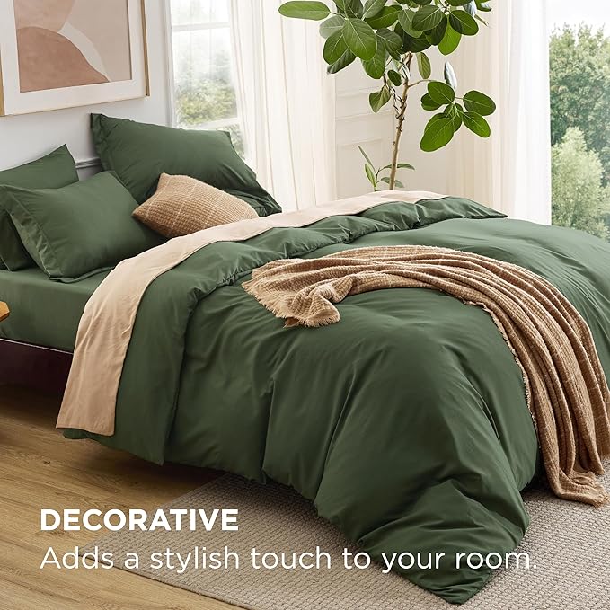 Bedsure Duvet Cover with Fitted Sheet King - 6 Pieces, Deep Pocket, Hotel Luxury Soft Double Brushed Bedding Set, 1 Duvet Cover, 1 Fitted Sheet, 2 Pillow Shams, 2 Pillowcases, NO Comforter, Green