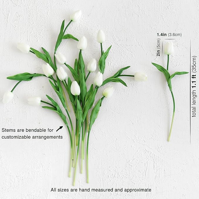 FiveSeasonStuff Real Touch Tulips Artificial Flowers – 15 Stems Faux Tulip Bouquet in Gift Box for Wedding, Home Decor, Party, Floral Arrangements (Cheerful White)