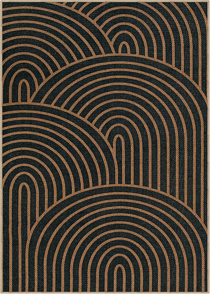 Lahome Modern Rainbow Easy Jute Carpet, Washable 5x7 Area Rugs for Living Room Black Farmhouse Dining Room Rug, Contemporary Natural Throw Mat Non Slip Floor Carpet for Office RV Patio