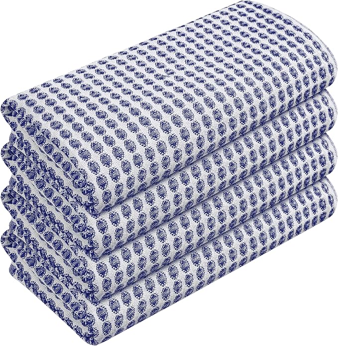 TWINY threads 4 Pack Circle Waffle Tea Towels 16x26 Inches, 100% Cotton, Heavy Duty, Thick, Absorbent, Professional Grade Dish Cloths, Ideal for Restaurants, Bars, Heavy Duty Use, Indigo Blue