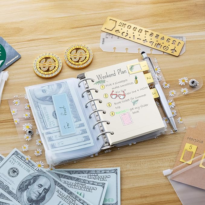 A7 Planner Refill,4 Packs per Set, Line Paper, A7 Binder Refills 6 Ring with Label Stickers Gift,Mini Binder Refills,6 hole/100gsm Thick Paper/4.84 x 3.23'', Harphia