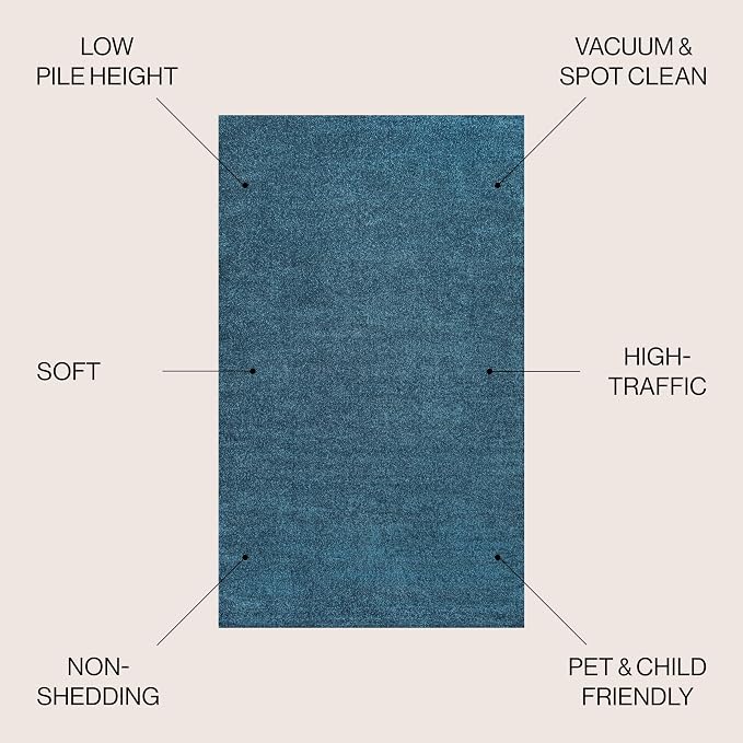 JONATHAN Y Haze Solid Low-Pile Turquoise Indoor Area Rug 3x5, Coastal,Bohemian,Minimalist,Classic, Easy-Cleaning for Living Room,Bedroom,Kitchen,Pet Friendly,Non-Shedding (SEU100H-3)