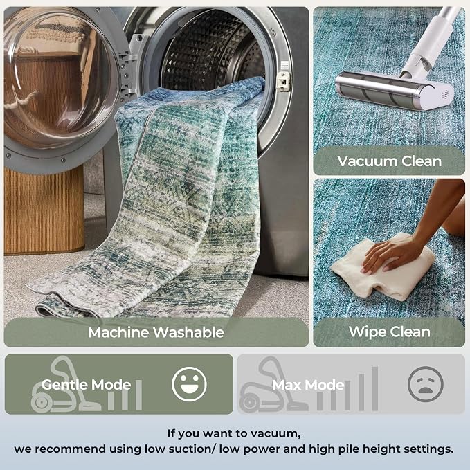 Kokia Abstract Teal Area Rug Living Room Washable 4x6 Non-Slip Stain Resistant Bohemian Rug Soft Indoor Vibrant Carpet for Bedroom Room Decor, Blue and Green