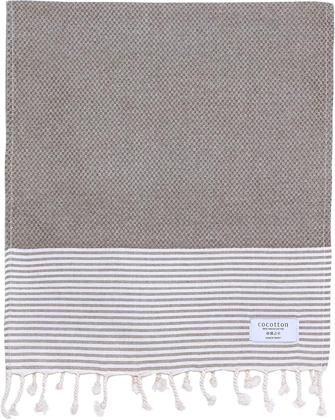 Boho Striped Turkish Hand Towels Set of 2 | 100% Cotton, 16 x 40 Inches | Decorative Bathroom Hair Face Gym Yoga Dishcloth Tea Kitchen Light Weight Quick Dry Farmhouse Towel (Grey)