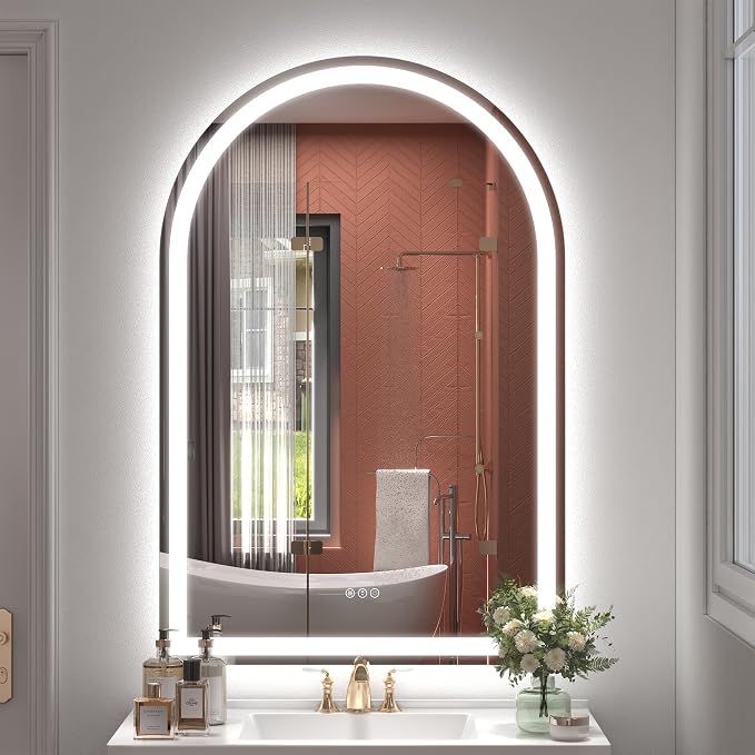 32x48 Arched LED Mirror for Bathroom, Arched Lighted Vanity Mirror, Dimmable, Backlit and Frontlit, Shatter-Proof, Anti-Fog, 3 Colors, Memory, ETL Listed