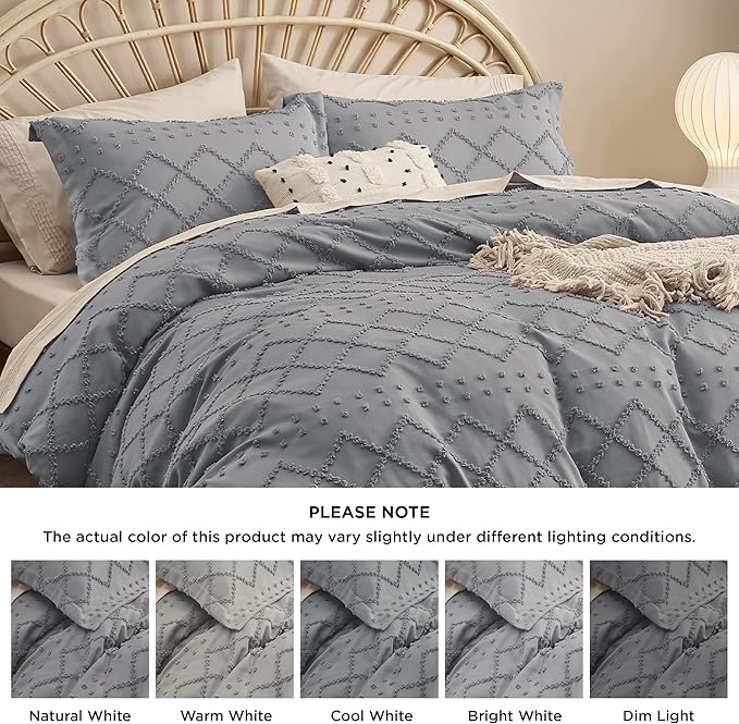 Bedsure Boho Duvet Cover Queen Size - Grey Breathable & Soft Boho Bedding, Machine Washable Comforter Cover for All Seasons, Includes 1 Duvet Cover 90"x90" with 2 Pillow Shams & Zipper Closure