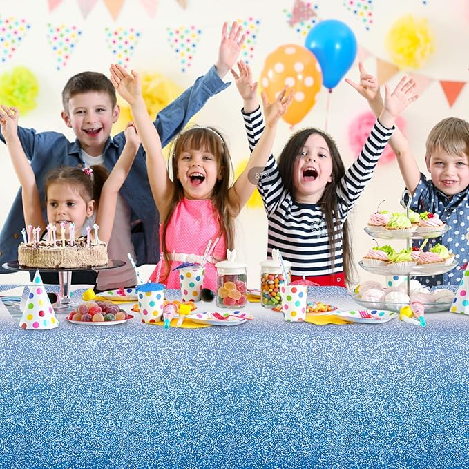 FunnyPars 3 Pack Ombre Blue Plastic Tablecloth for Parties, Gradient Pastel Blue Disposable Tablecloths for Rectangle Tables, Sprinkle Table Cover for Wedding Birthday Anniversary Party, 54 x 108Inch