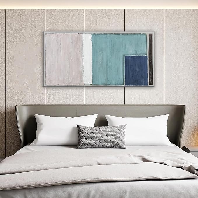 YISXINOAG Canvas Art Wall Decor Teal Blue And Light Brown Red Block Line Abstract Wall Decor Canvas Paintings Home Wall Decor Modern Bedroom Art Office Decor 20"X 40" Ready To Hang
