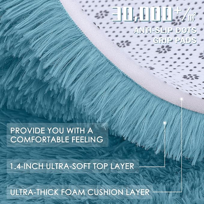 OLANLY 8x10 Machine Washable Large Area Rugs for Living Room, Bedroom, Soft Fluffy Shaggy Bedside Rug, Indoor Floor Carpet for Kids Girls and Boys, Dorms, Nursery, Home Decor Aesthetic, Slate Blue