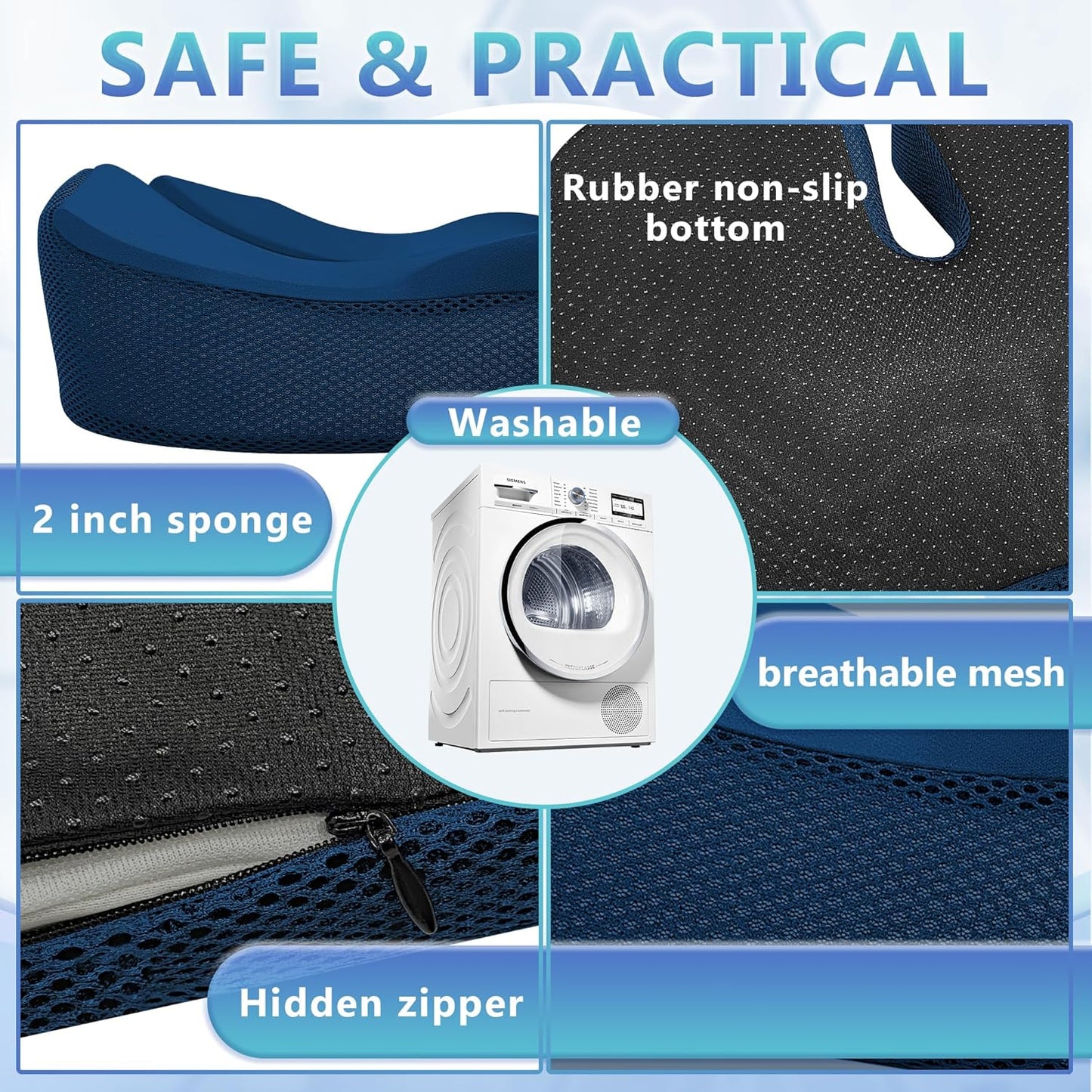 Spring Season Wheelchair Seat Cushion - Ergonomic Memory Foam for Pressure Relief | Cool Fabric, Non-Slip Bottom