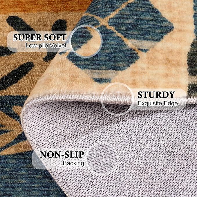 Southwestern Area Rugs for Living Room, 6x9 Boho Tribal Geometric Colorful Patchwork Carpet, Washable Non Slip Low Pile Indoor Rug for Bedroom Dining Room Office Home Hardwood Floor