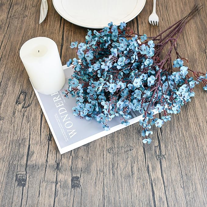 Mandy's Teal Artificial Baby’s Breath European Flowers 15 Bundles Silk Gypsophila with Bendable Stems for Fall Thanksgiving & Christmas Centerpiece Wedding Decor and Table Arrangements
