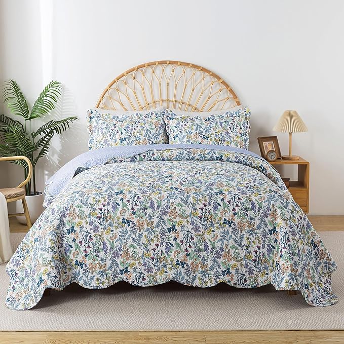 HoneiLife King Quilt Bedding Set - Floral Quilt Sets 3-Piece, Wildflower Bedspreads for King Bed, Microfiber Coverlets Botanical Bed Cover All Season Quilts-Variety